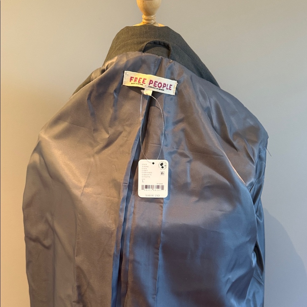 Free People Gray Belted Longline Trench Coat | NWT | Size Large - Picture 6 of 10
